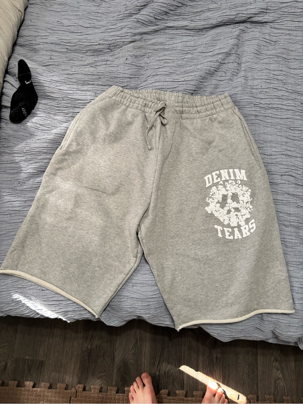 Men's Athletic Grey Denim Tears Graphic Shorts